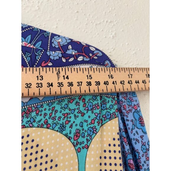 R. Vivimos Long Sleeve Bohemian Peacock Printed V-Neck Midi Dress Tassel Tie - Picture 6 of 9